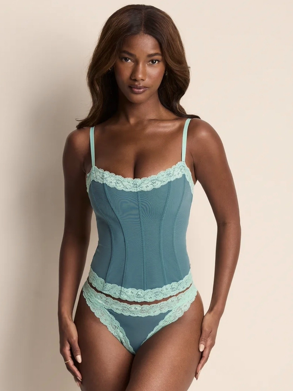 Adore Me 'Brookie' Corset Set in Brittany Blue & Ocean Wave